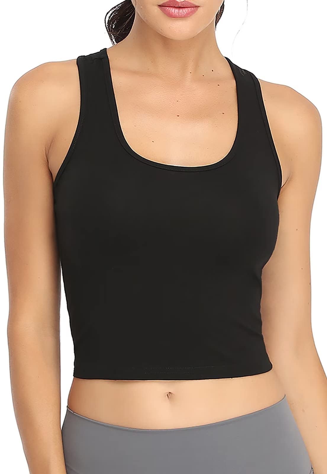 Workout Crop Tops for Women Tank Top Cropped Athletic Shirt Racerback Tanks Sleeveless Undershirt Fitted Summer Tops Gym Exercise Clothes Work Out Running Activewear 3 Pack Black/Grey/Emerald Green L