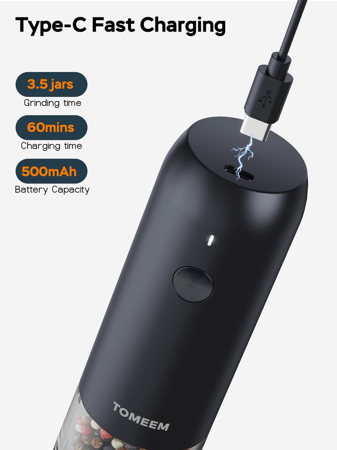 Upgraded Larger Capacity: Electric Salt and Pepper Grinder Set Rechargeable with LED lights - Stainless Steel Automatic Pepper and Salt Grinder Refillable with 6 Adjustable Coarseness