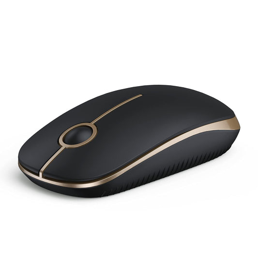 Vssoplor Wireless Mouse, 2.4G Slim Portable Computer Laptop Mouse with Nano Receiver Quiet Silent Optical Mice for Notebook, PC, Laptop, Computer-Black and Gold
