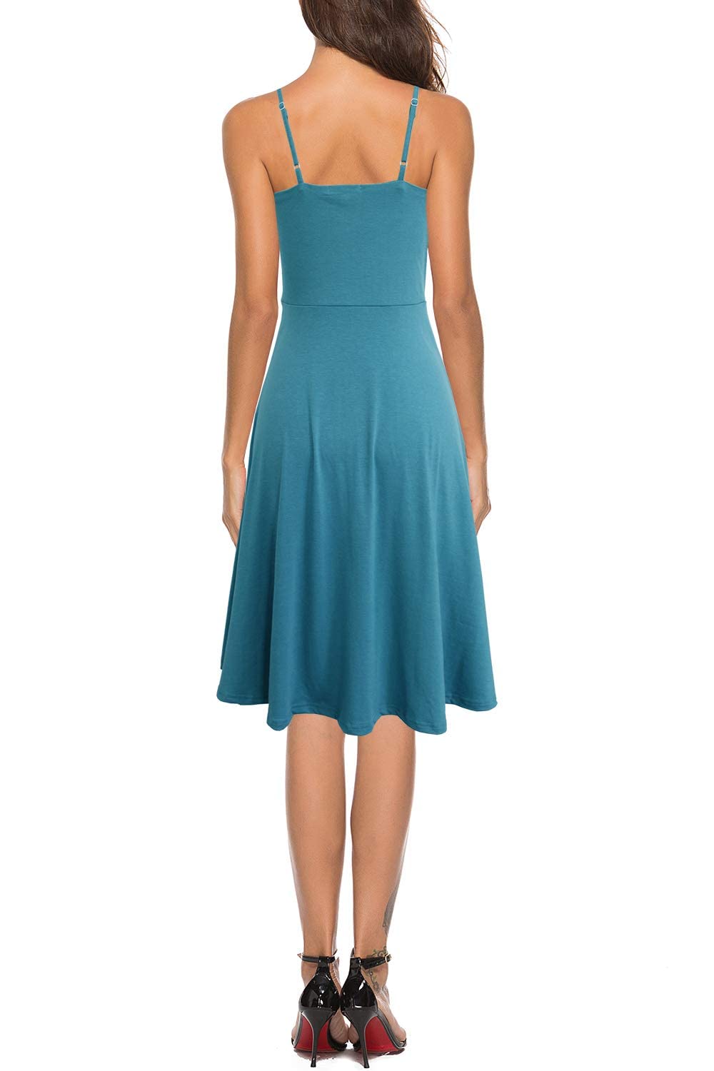 Sexy Sleeveless Knee Length Solid Cotton Fit and Flare Summer Wedding Party Button Down Light Blue Sundress