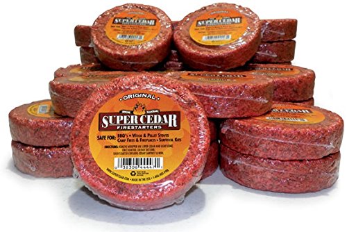 SUPER CEDAR FIRESTARTERS - 4 Count Starts up to 16 Fires for Wood Stoves, Campfires, Grill Pit and Fireplace, Natural & Waterproof. Easy to Light, Fresh Cedar Aroma, Burns for 30 Minutes.