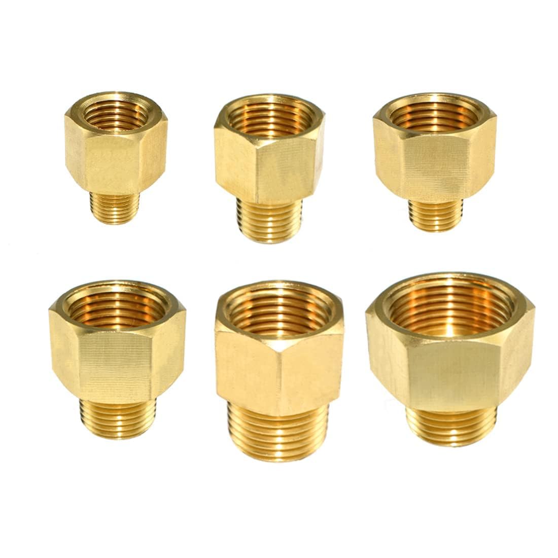 SDTC Tech 2-Pack Brass Pipe Fitting 1/4 NPT Thread Male to 1/2 NPT Thread Female Reducer Adapter, Brass Pipe Extension Connectors
