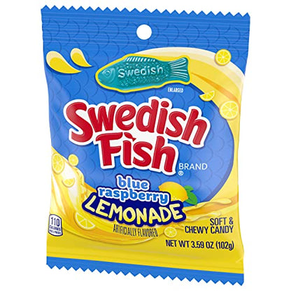 SWEDISH FISH Blue Raspberry Lemonade Soft & Chewy Candy, Bulk Candy, 12-3.59 oz Bags