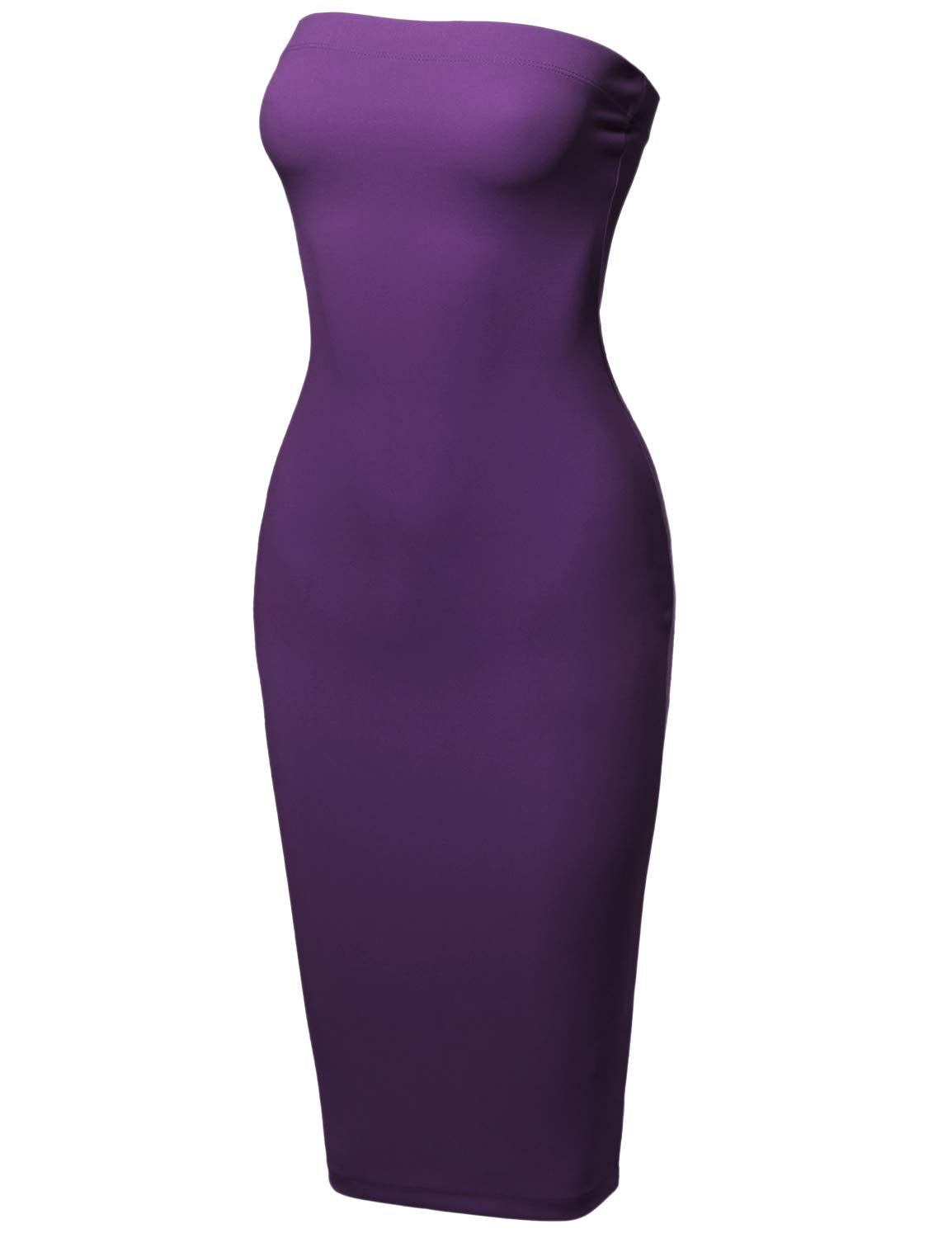 Sexy Scuba Crepe Tube Top Body-Con Tight Fit Midi Dress Eggplant 3XL