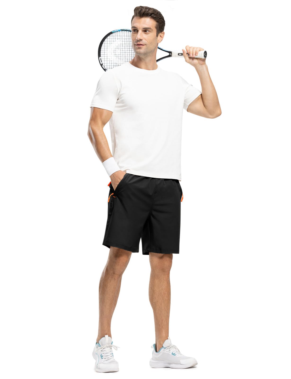 TBMPOY Men's 7" Hiking Running Shorts with Pockets Athletic Outdoor Sports Gym Workout Short Zipper Pockets Black XL