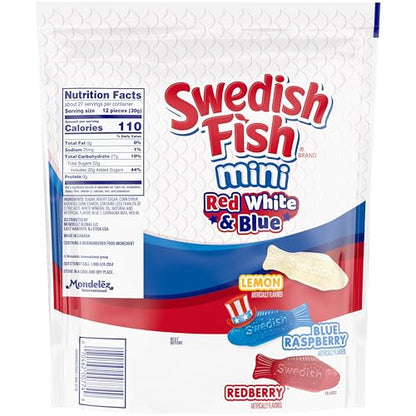 SWEDISH FISH Mini Red, White & Blue Soft & Chewy Candy, Bulk Candy, 1.8 lb