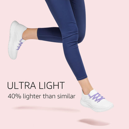 STQ Slip on Tennis Shoes Women Walking Gym Fitness Workout Shoes for Women White Purple Size 8.5