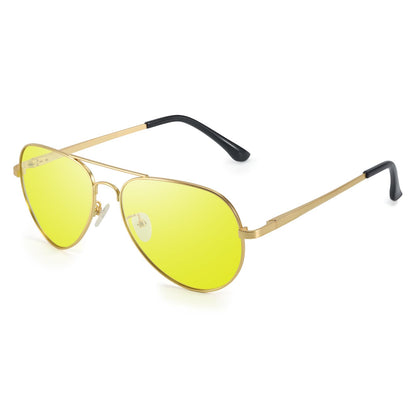 SODQW Aviator Night-Driving Glasses, Night-vision Goggles Anti Glare Polarized Yellow Lens, Fashion Safety Glasses (Gold Frame/Yellow Night-Driving Glasses)