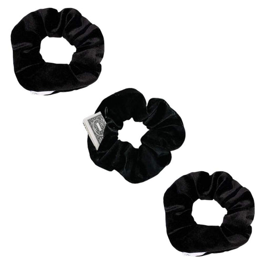 Zipper Scrunchies, Pocket Scrunchie, SECRET & HIDDEN, Velvet Hair Ties Bracelet, Compatible with Apple AirPods 3&2&1, Key Money Chapstick Storage Bag, Elastics Hair Band (Black 3PCS)