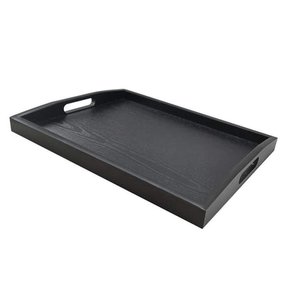 DILLMAN Serving Tray Large Black Wood Rectangle Food Tray Butler Tray Breakfast Tray with Handles (Medium)