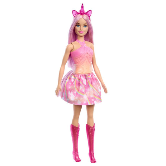 Barbie Unicorn Doll with Pink Fantasy Hair, Colorful Pink and Orange Outfit, and Unicorn-Themed Fantasy Accessories