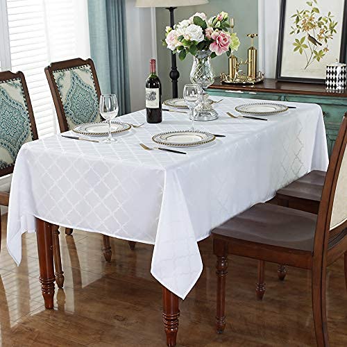 SASTYBALE White Tablecloth Jacquard Floral Polyester Table Cloth Spill-Proof Wrinkle Resistant Table Cover for Kitchen Dining Parties Tabletop(Rectangular/Oblong,60"x120"(10-12 Seats)
