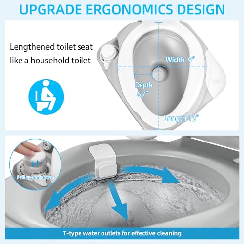 YITAHOME Portable Toilet Camping Porta Potty with Diagonal Enlargerd Bowl, Hand Sprayer, 5.28 Gal Leak-Proof Outdoor Toilet with Level Indicator, Carry Bag for Adults, RV Travel, Boat and Trips