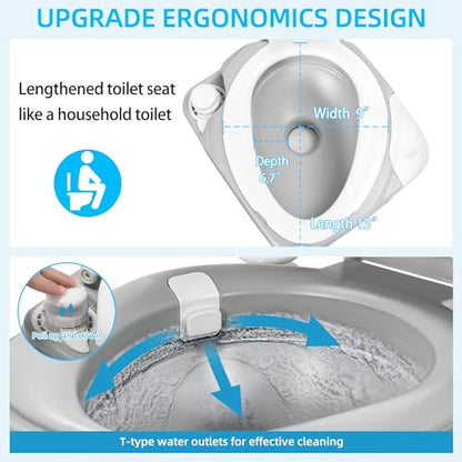 YITAHOME Portable Toilet Camping Porta Potty with Diagonal Enlargerd Bowl, Hand Sprayer, 5.28 Gal Leak-Proof Outdoor Toilet with Level Indicator, Carry Bag for Adults, RV Travel, Boat and Trips