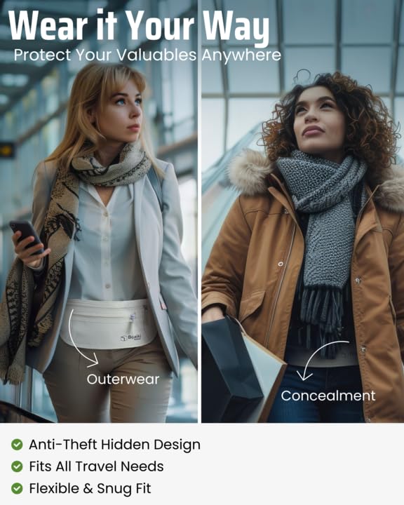 RFID Blocking Money Belt for Travel – Ultra Comfortable Hidden Travel Wallet, Lightweight & Water-Resistant with Adjustable Strap – Secure Cash & Passport Holder for International Trips & Theme Parks