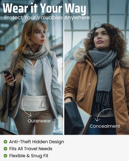 RFID Blocking Money Belt for Travel – Ultra Comfortable Hidden Travel Wallet, Lightweight & Water-Resistant with Adjustable Strap – Secure Cash & Passport Holder for International Trips & Theme Parks