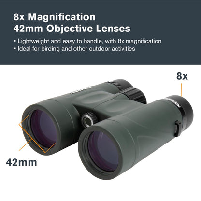 Celestron - Nature DX 8x42 Binoculars – Ideal for Birding and Outdoors – 42mm Objective Lenses – Wide 7.4° Field of View – BaK-4 Prisms – Fully Multi-Coated – Waterproof and Fogproof