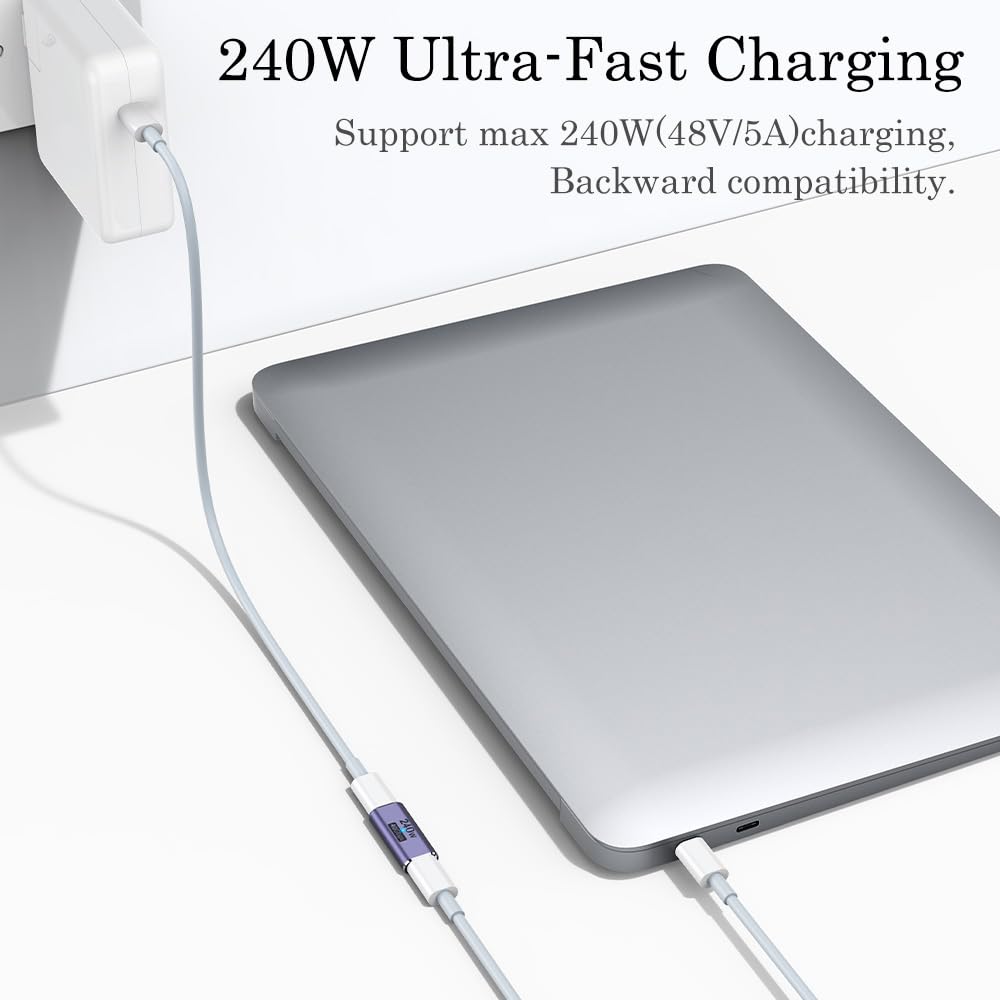AuviPal 240W USB C Coupler (2 Pack), USB Type C Female to Female Adapter Extender Compatible with Thunderbolt 4/3 Support up to 240W Charging, 40Gbps Data Transfer and 8K@60Hz Video