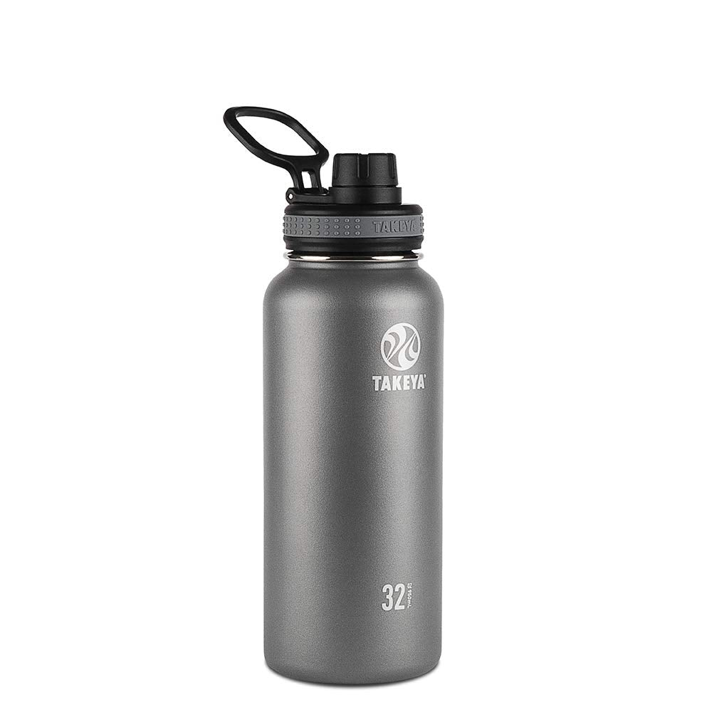 Takeya Originals 32 oz Vacuum Insulated Stainless Steel Water Bottle with Spout Lid, Graphite
