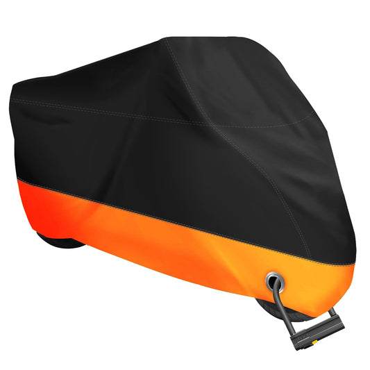 XYZCTEM Motorcycle Cover,All Season Black&Orange Waterproof Outdoor Sun Motorcycle Cover,Fits up to 97" Motors