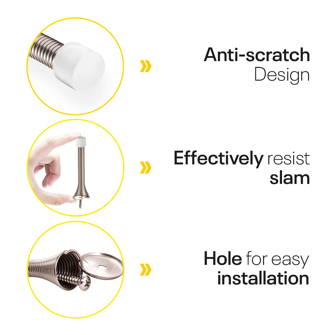 Door Stoppers for Wall – Spring Door Stopper with Rubber Tip – 3-1/4" – Pack of 4 – Doorstop – Ideal for Home, Offices, Schools