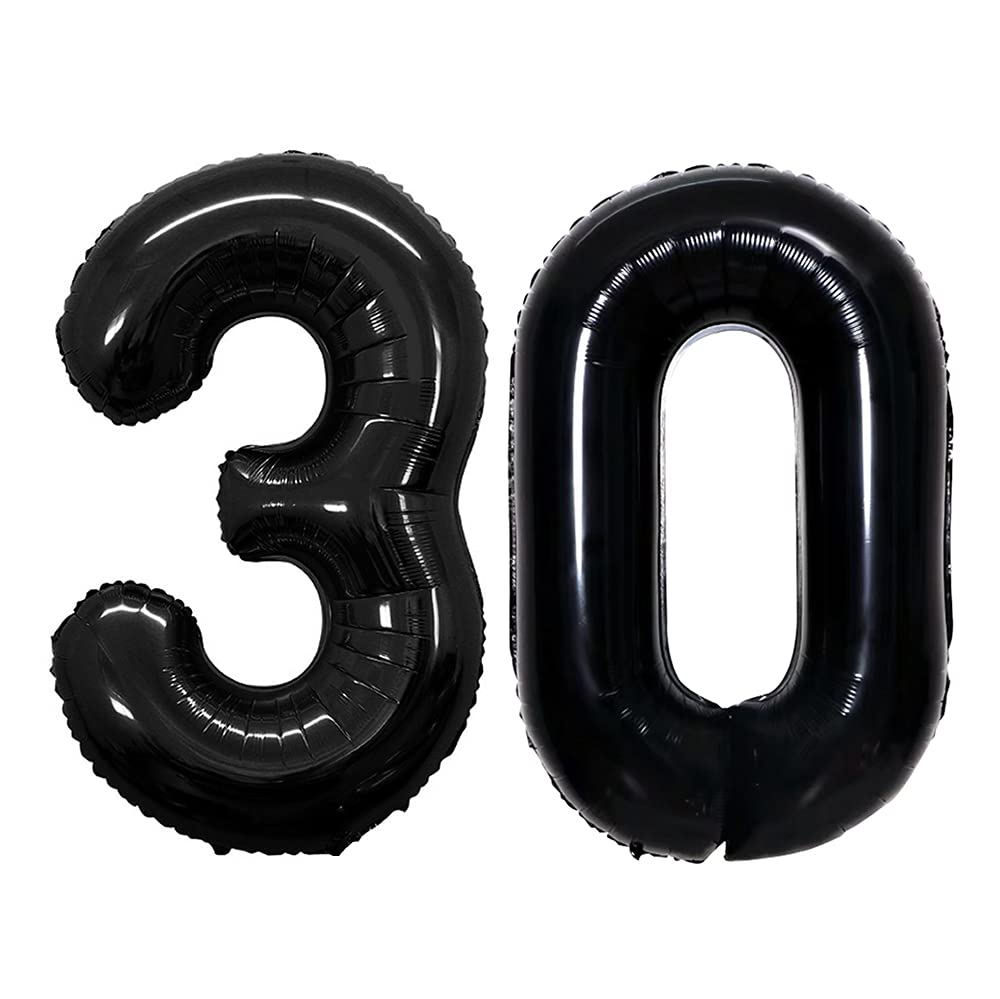 GOER Number 30 Balloons for 30th Birthday Party Decorations,42 Inch Jumbo Foil Helium Balloons for 30th Anniversary (Black)