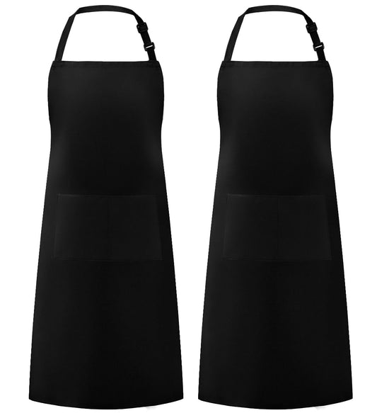 Syntus 2 Pack Adjustable Bib Apron Waterdrop Resistant with 2 Pockets Cooking Kitchen Aprons for Women Men Chef, Black