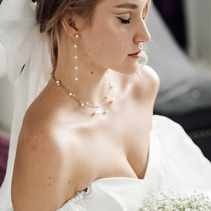 Trinckle Pearl Earrings for Women, 14k Gold Pearl Drop Earrings Statement Boho Earings, 5mm White Gold Dangle Accessories for Bride Wedding, Guest Formal Jewelry Bridal Gifts for Summer Prom Birthday