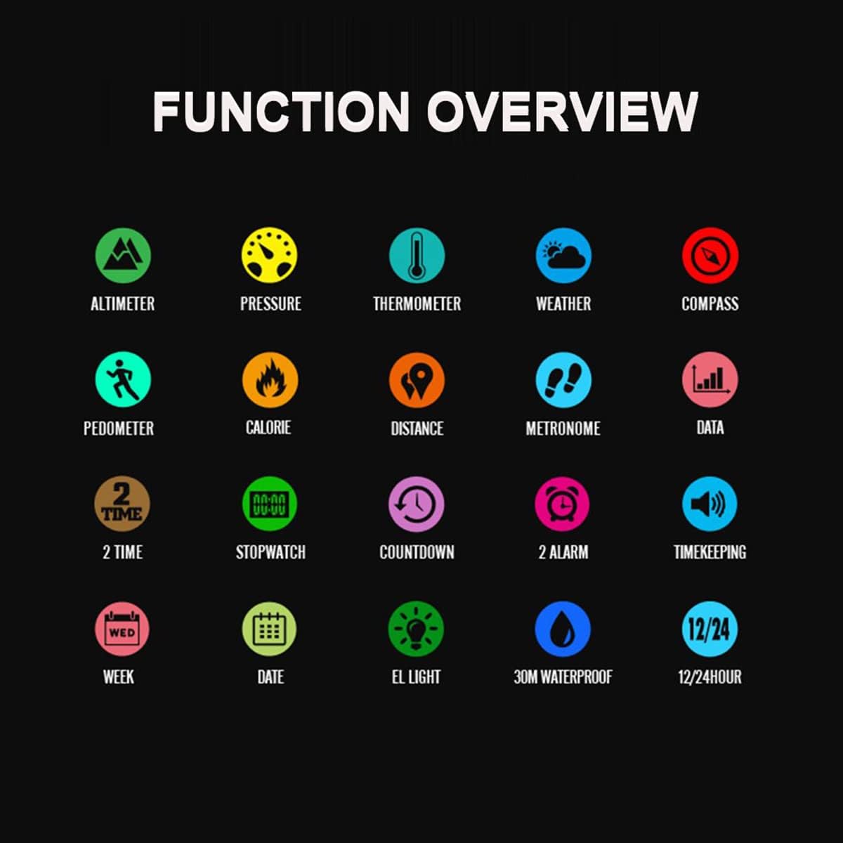 AOSLSI Watch Compass, Altimeter Barometer Thermometer Temperature, Pedometer, Military Army Waterproof Outdoors Sport Digital Watch for Men