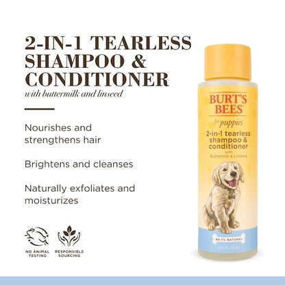 Burt's Bees for Pets Tear Free Puppy Shampoo and Conditioner - Tearless Dog Wash for Puppies, Pet Grooming Supplies, Gentle Dog Shampoo and Conditioner, Puppy Essentials for Easy Groom, 16 Fl Oz