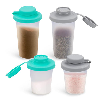 Sophico Small Salt and Pepper Shakers Set with Moisture Proof Sinlicone Lids, 4.5oz Mini Spice Shaker to go for Camping Travel Picnic Lunch Boxes (Mint & Grey, Medium & Large)