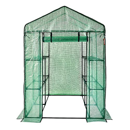 VEVOR Walk-in Green House, 55.5 x 55.5 x 78.7 inch, Portable Greenhouse with Shelves, High Strength PE Cover with Roll-up Zipper Door and Steel Frame, Set Up in Minutes, for Planting and Storage