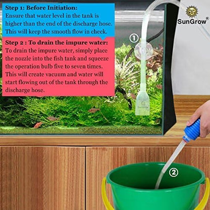 SunGrow Aquarium Fish Tank Gravel Cleaner Vacuum, Siphon Pump Aquarium Water Changer, Tank Cleaner, Syphon Cleaning and Water Changing Tools Kit with Priming Bulb, Aquarium Supplies, 65-inches