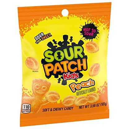 SOUR PATCH KIDS Peach Soft & Chewy Candy, Bulk Candy, 12 - 3.56 oz Bags