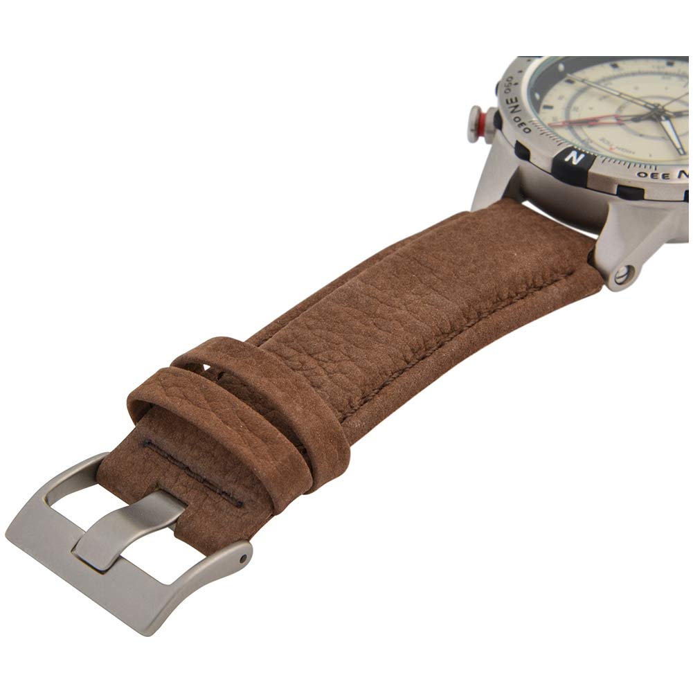 Timex Men's T2N721 Intelligent Quartz Compass Tide Temperature Silver Case Brown Strap Watch