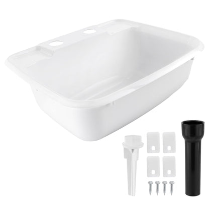 RecPro Rectangle RV Bathroom Sink | Single Bowl Lavatory Sink | Camper Basin | Plastic (White)