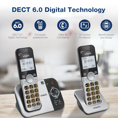 VTech VG232 Cordless Phone with Answering Machine - with Large Display Full-Duplex Speakerphone Caller ID/Call Waiting Last 10 Number Redial