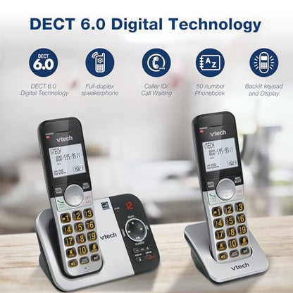 VTech VG232 Cordless Phone with Answering Machine - with Large Display Full-Duplex Speakerphone Caller ID/Call Waiting Last 10 Number Redial