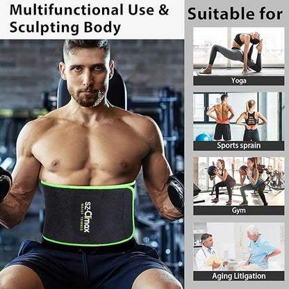 SZCLIMAX Waist Trimmers for Women and Men, Waist Trainer Belt, Sweat Band Waist Trainer for High-Intensity Training Green