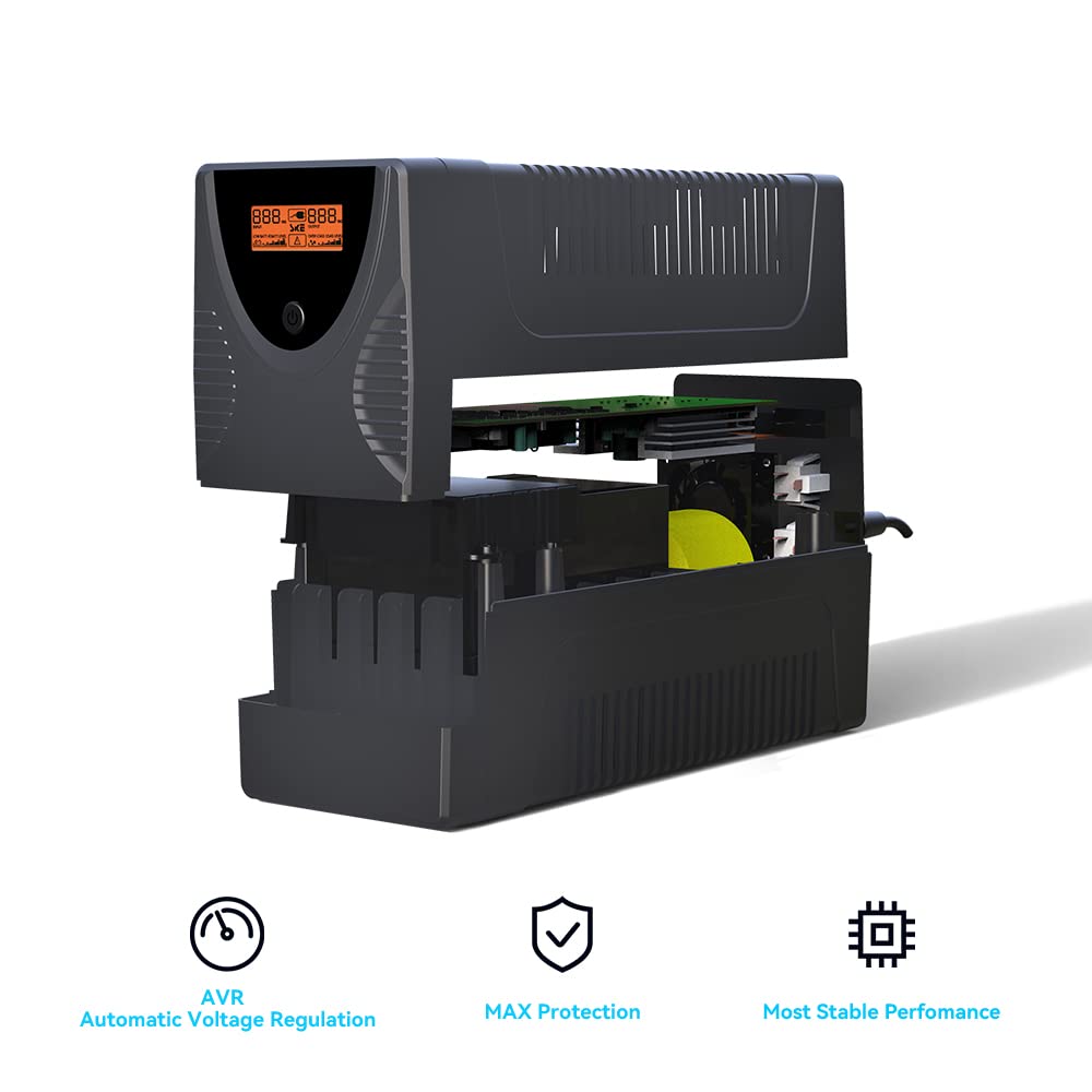 Ups Battery Backup and Surge Protector 1250VA/720W,Computer Uninterruptible Power Supply Units,Battery Backup Intelligent LCD,SKE Back UPS,Uninterruptible Power Supply,Battery Backup for Computer SKE