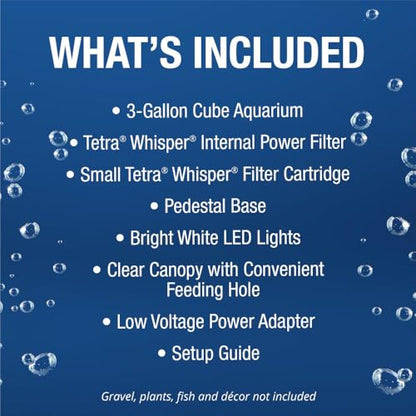 Tetra 3 Gallon Fish Tank, Aquarium Starter Kit with Pedestal Base, LED Light and Filter, For small tropical fish, guppies, goldfish, or betta