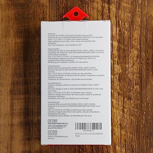 SSK M.2 NVMe Enclosure, Tool-Free SSD Enclosure Adapter, USB C 3.2 Gen 2 10Gbps PCIe MKey External Solid State Drive Case, Support UASP Trim for 2230/2242/2260/2280 (SATA NOT Supported)