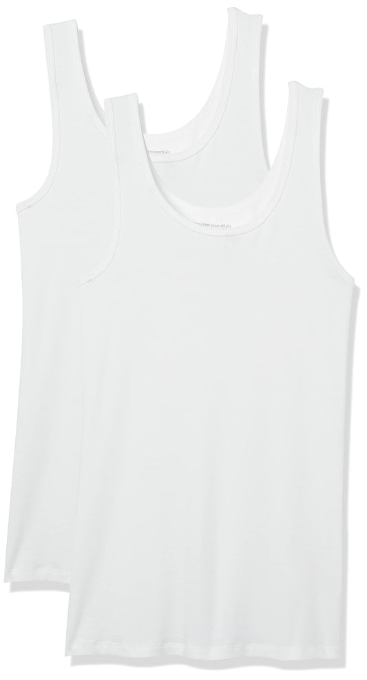 Amazon Essentials Women's Slim-Fit Tank Top, Pack of 2, White, Medium