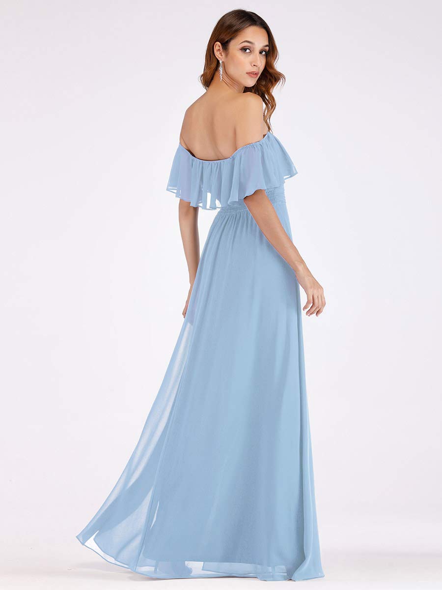 Ever-Pretty Women's Elegant Off The Shoulder Side Split High Waist Flowy Chiffon Maxi Bridesmaid Dress Blue US10