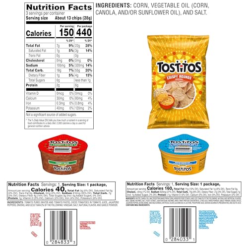 Tostitos Tortilla Chips Chip & Salsa Pack, 3oz Tostitos Crispy Rounds & 3.8oz Medium Salsa (16 count)