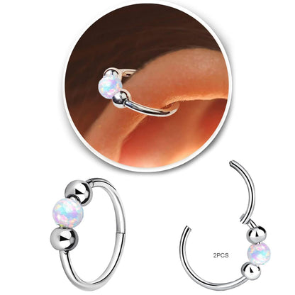 2Pcs 18G Hypoallergenic Cartilage Earrings for Women & Men 316L Surgical Steel Huggies Earrings for Sensitive Ears, Lightweight Mini Thin Jewelry for Tragus/Helix/Nose Multiple Piercing Opal Earrings