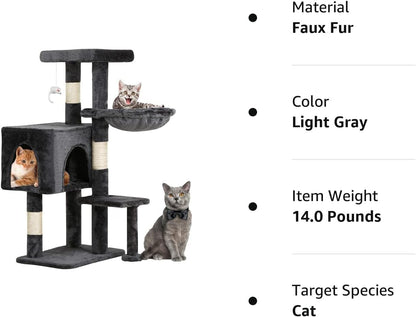 BestPet Cat Tree 36 inch Tall Cat Tower for Indoor Cats with Cat Scratching Post,Cat Condo Furniture Activity Centre with Cat Hammock & Funny Toy,Light Gray