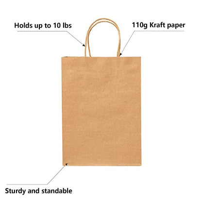 Brown Paper Bags with Handles Bulk 100Pcs 8x4.5x10.8 Inch Gift Bags Bulk, Brown Kraft Paper Bags for Retail, Party, Shopping, Favor
