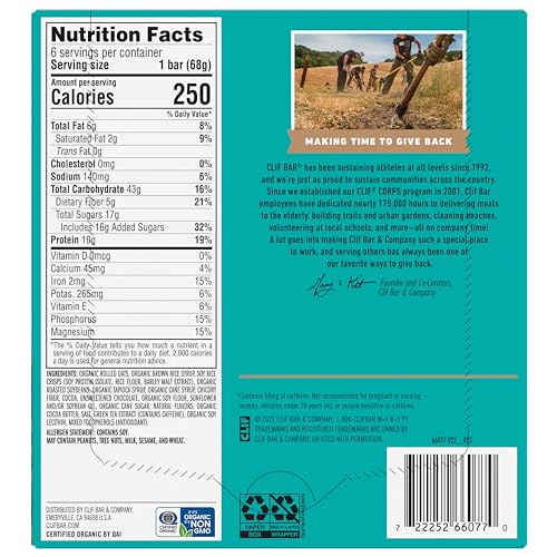 CLIF BAR - Cool Mint Chocolate with Caffeine - Made with Organic Oats - 10g Protein - Non-GMO - Plant Based - Energy Bars - 2.4 oz. (6 Pack)