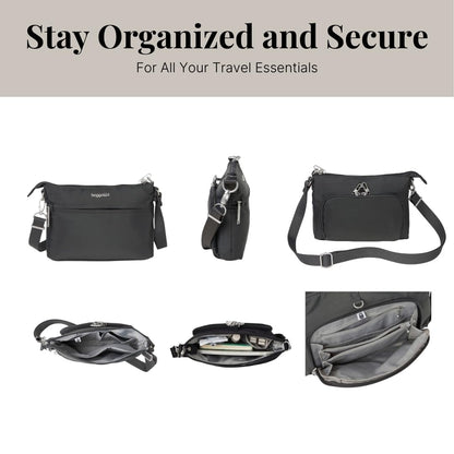 Baggallini womens Securtex® Anti-theft Memento Crossbody Bag Cross Body, Charcoal, One Size US
